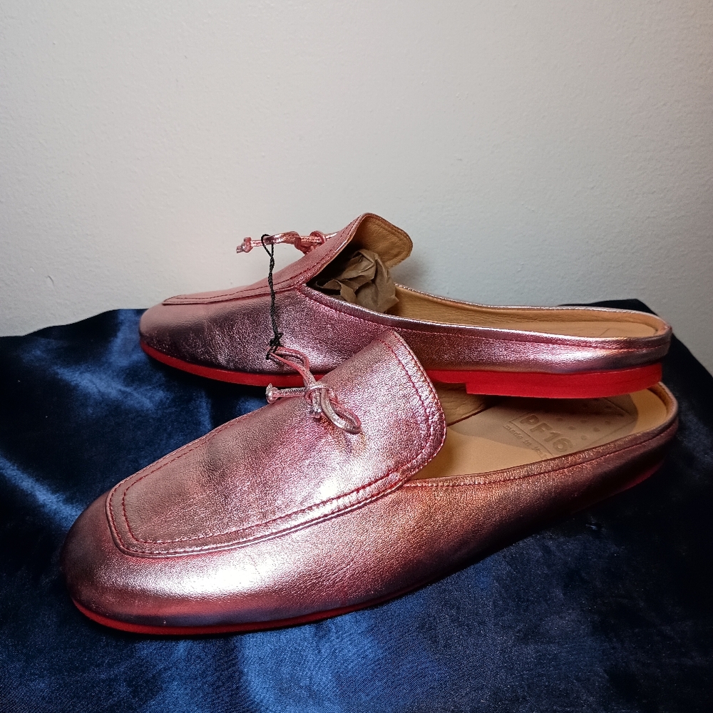 Italian Pink Metallic Leather Loafer Slides – EU 39 (US 8.5) - Picture 5 of 12